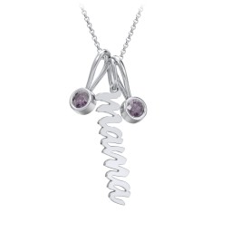 Script Mama Necklace with 2 Birthstone Charms in 925 Sterling Silver with Alexandrite