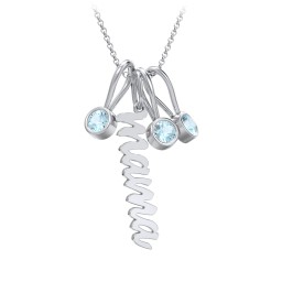 Script Mama Necklace with 3 Birthstone Charms
