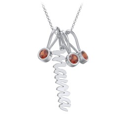 Script Mama Necklace with 3 Birthstone Charms in 925 Sterling Silver with Garnet