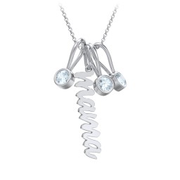 Script Mama Necklace with 3 Birthstone Charms in 925 Sterling Silver with Aquamarine