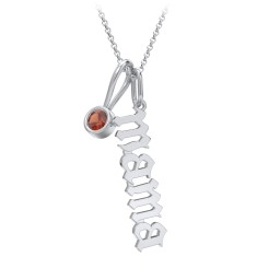 Gothic Mama Necklace with Birthstone Charm in 925 Sterling Silver with Garnet