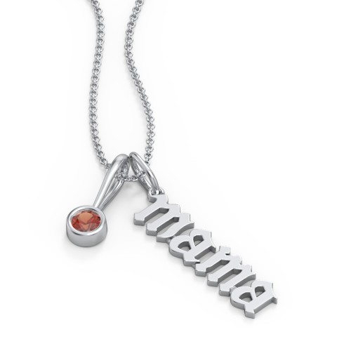 Gothic Mama Necklace with Birthstone Charm – Sterling Silver with Garnet