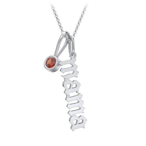 Gothic Mama Necklace with Birthstone Charm – Sterling Silver with Garnet