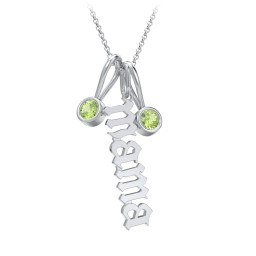 Gothic Mama Necklace with 2 Birthstone Charms in 925 Sterling Silver with Peridot