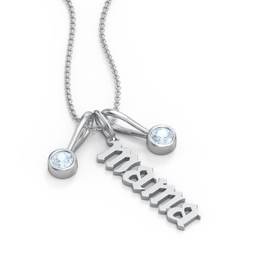 Gothic Mama Necklace with 2 Birthstone Charms – Sterling Silver with Aquamarine