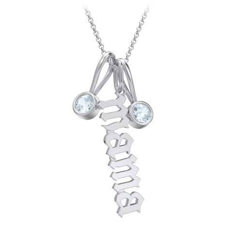 Gothic Mama Necklace with 2 Birthstone Charms – Sterling Silver with Aquamarine