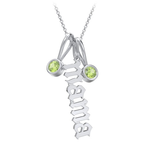 Gothic Mama Necklace with 2 Birthstone Charms – Sterling Silver with Peridot