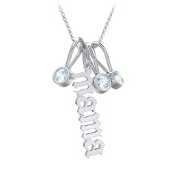 Gothic Mama Necklace with 3 Birthstone Charms in 925 Sterling Silver with Aquamarine