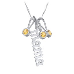 Gothic Mama Necklace with 3 Birthstone Charms in 925 Sterling Silver with Citrine