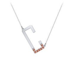 Asymmetrical Initial Necklace with Accent Stones - C