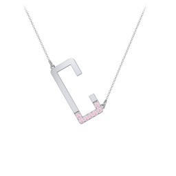 Asymmetrical Initial Necklace with Accent Stones - C