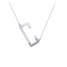 Asymmetrical Initial Necklace with Accent Stones - C