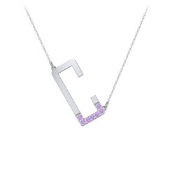 Asymmetrical Initial Necklace with Accent Stones - C