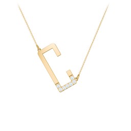 Asymmetrical Initial Necklace with Accent Stones - C in 18K Gold Plated Silver with Aquamarine