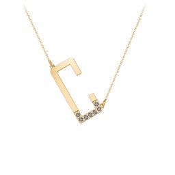 Asymmetrical Initial Necklace with Accent Stones - C in 18K Gold Plated Silver with Smokey Quartz