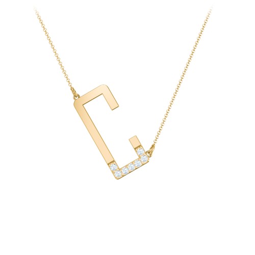 Asymmetrical Initial Necklace with Accent Stones - C – 18K Gold Plated Silver with Aquamarine