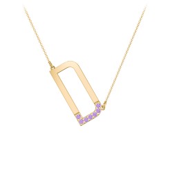 Asymmetrical Initial Necklace with Accent Stones - D in 18K Gold Plated Silver with Amethyst