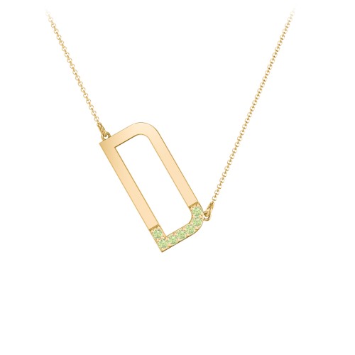 Asymmetrical Initial Necklace with Accent Stones - D – 18K Gold Plated Silver with Peridot