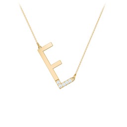 Asymmetrical Initial Necklace with Accent Stones - E in 18K Gold Plated Silver with Aquamarine