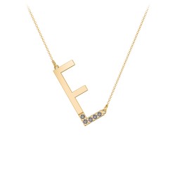 Asymmetrical Initial Necklace with Accent Stones - E in 18K Gold Plated Silver with Smokey Quartz