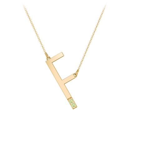 Asymmetrical Initial Necklace with Accent Stones - F – 18K Gold Plated Silver with Peridot