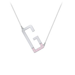 Asymmetrical Initial Necklace with Accent Stones - G