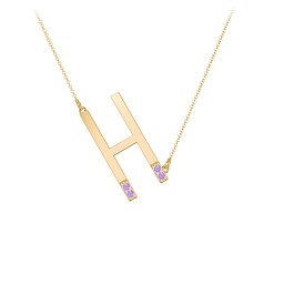 Asymmetrical Initial Necklace with Accent Stones - H in 18K Gold Plated Silver with Amethyst