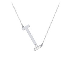 Asymmetrical Initial Necklace with Accent Stones - I