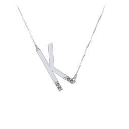 Asymmetrical Initial Necklace with Accent Stones - K