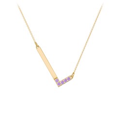 Asymmetrical Initial Necklace with Accent Stones - L in 18K Gold Plated Silver with Amethyst