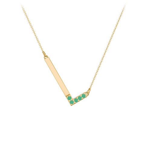 Asymmetrical Initial Necklace with Accent Stones - L – 18K Gold Plated Silver with Emerald