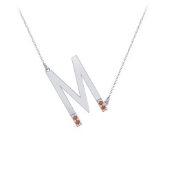 Asymmetrical Initial Necklace with Accent Stones - M