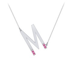Asymmetrical Initial Necklace with Accent Stones - M