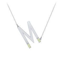 Asymmetrical Initial Necklace with Accent Stones - M