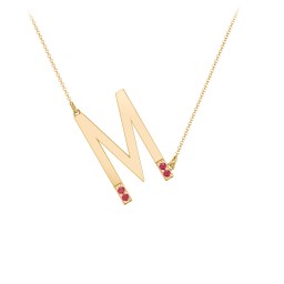Asymmetrical Initial Necklace with Accent Stones - M in 18K Gold Plated Silver