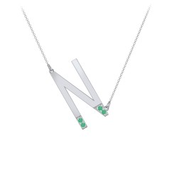 Asymmetrical Initial Necklace with Accent Stones - N