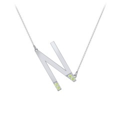 Asymmetrical Initial Necklace with Accent Stones - N