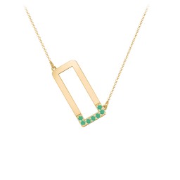 Asymmetrical Initial Necklace with Accent Stones - O in 18K Gold Plated Silver with Emerald