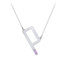 Asymmetrical Initial Necklace with Accent Stones - P