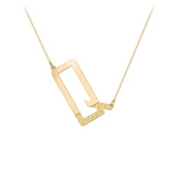 Asymmetrical Initial Necklace with Accent Stones - Q in 18K Gold Plated Silver with Citrine
