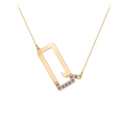 Asymmetrical Initial Necklace with Accent Stones - Q in 18K Gold Plated Silver with Alexandrite