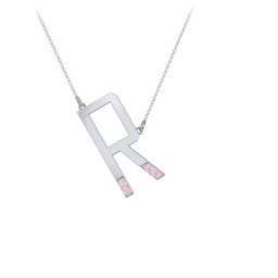 Asymmetrical Initial Necklace with Accent Stones - R