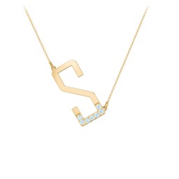 Asymmetrical Initial Necklace with Accent Stones - S in 18K Gold Plated Silver with Blue Topaz