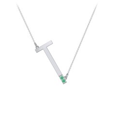 Asymmetrical Initial Necklace with Accent Stones - T