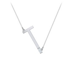 Asymmetrical Initial Necklace with Accent Stones - T