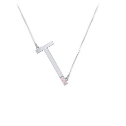 Asymmetrical Initial Necklace with Accent Stones - T