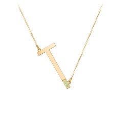 Asymmetrical Initial Necklace with Accent Stones - T in 18K Gold Plated Silver with Peridot