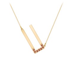 Asymmetrical Initial Necklace with Accent Stones - U in 18K Gold Plated Silver with Garnet