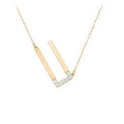 Asymmetrical Initial Necklace with Accent Stones - U in 18K Gold Plated Silver with Blue Topaz
