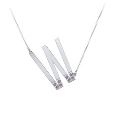 Asymmetrical Initial Necklace with Accent Stones - W